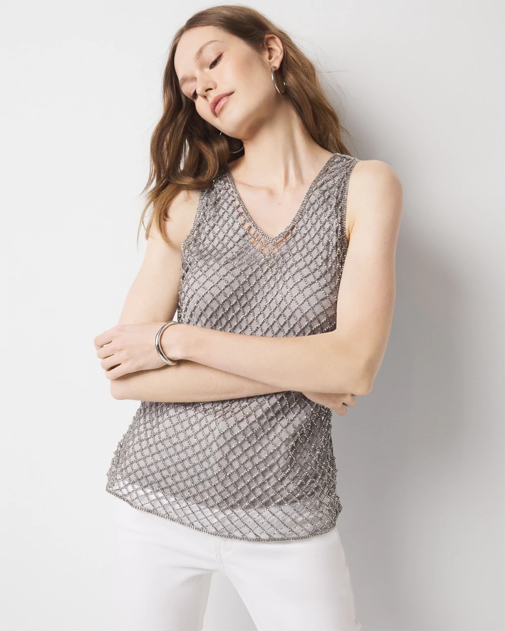 Beaded V-Neck Tank Top | White House Black Market